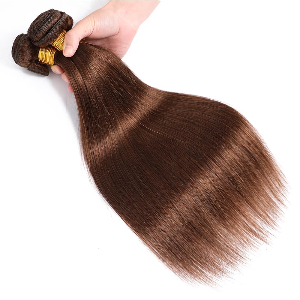 Human Hair Bundles - 18" 20" 22" Straight Brazilian Hair | Chocolate Brown Unprocessed Weave for Black Women