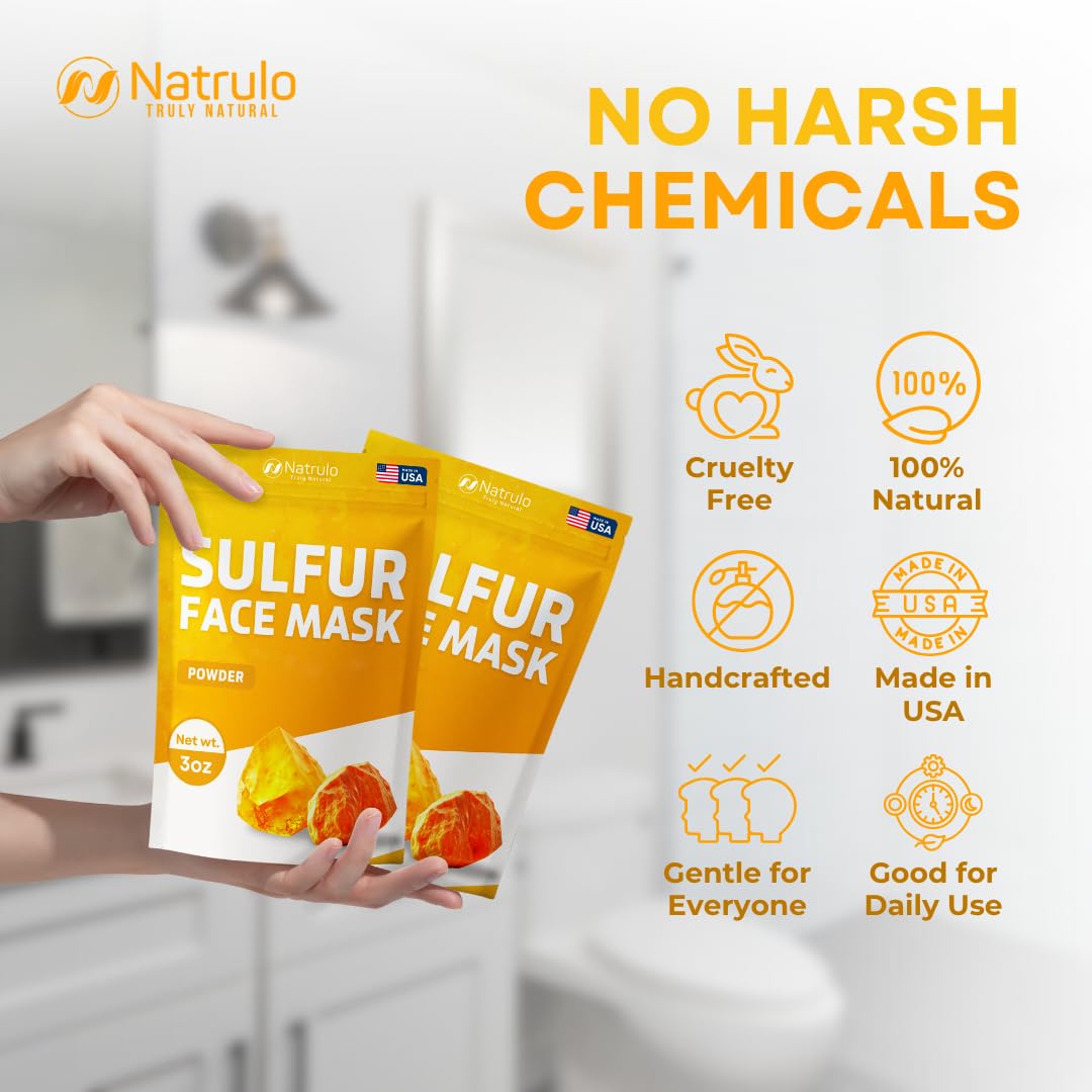 Sulfur Face Mask – All Natural Brightening Facial Clay Mask Powder – Glowing Skincare for Oily & Blemish-Prone Looking Skin – Sulphur & Bentonite Clay Absorb Excess Oil and Cleanse Pores, Made in USA