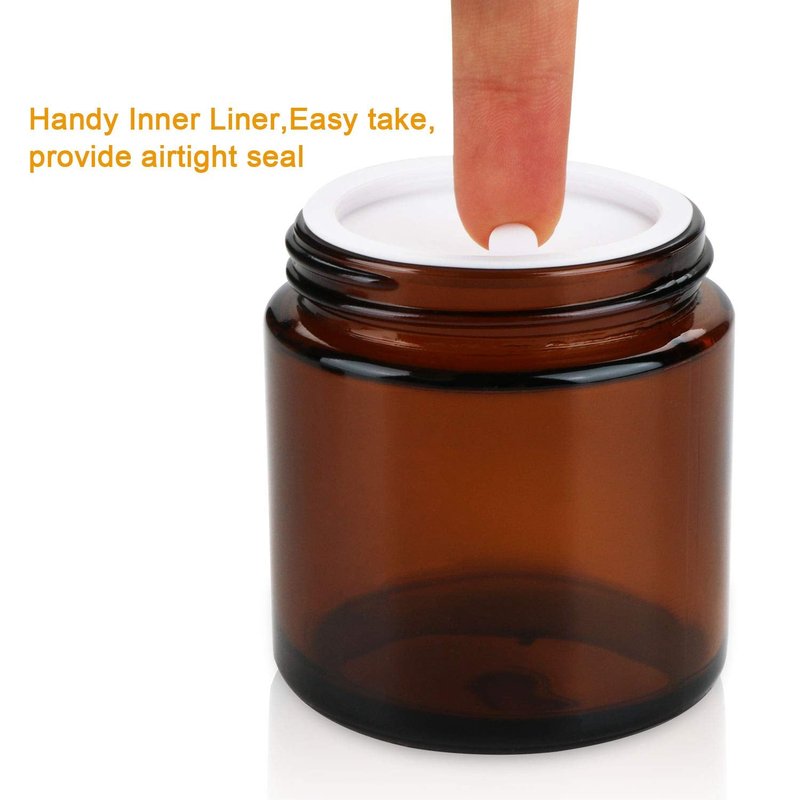 Encheng 25Pack of 4 oz Amber Round Glass Jars, with Inner Liners and black Lids,Empty Cosmetic Containers,Cream jars