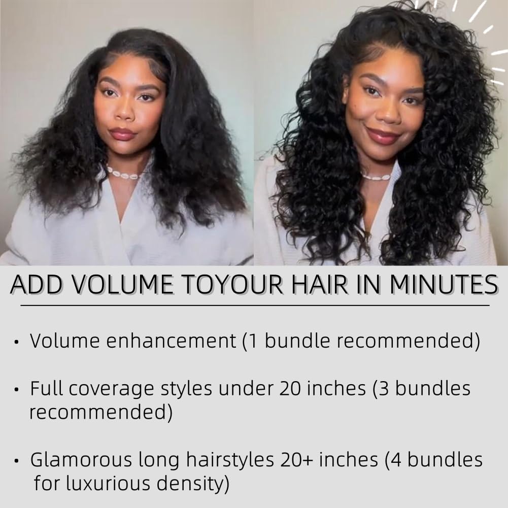 Water Wave Human Hair Bundles - 100% Unprocessed Double Weft Extensions | Curly 20 Inch for Black Women