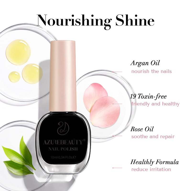 AZUREBEAUTY Black Nail Polish, Quick Dry Complete Natural Super Lustrous，10ml Professional for DIY Manicure and Pedicure at Home