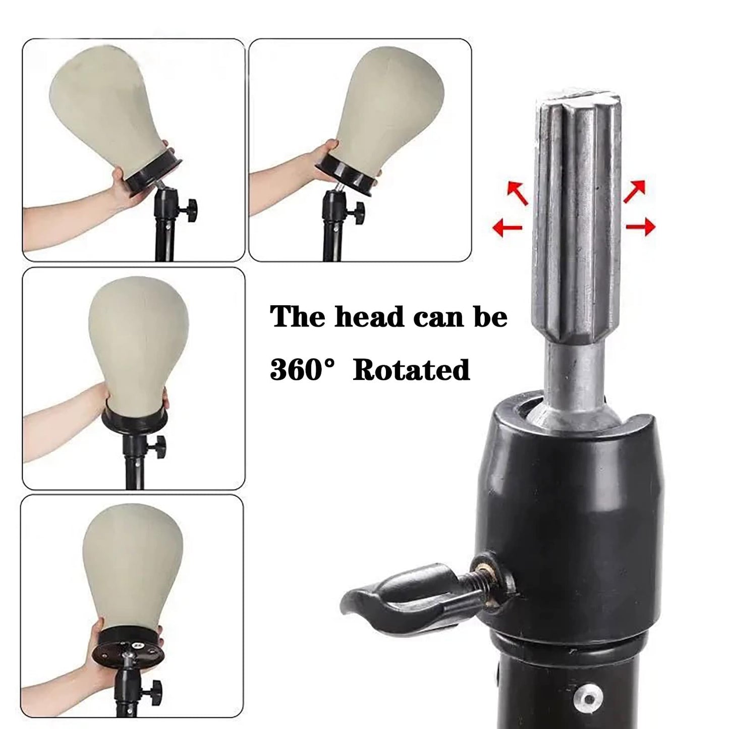 Reinforced Wig Stand Tripod 59" Heavy Duty Adjustable Mannequin Head Stand Tripod for Styling Cosmetology Hairdressing Training, Pink Wig Head Stand Sets with Wig Caps,Comb,Hair Clips, T-Pins,Headband