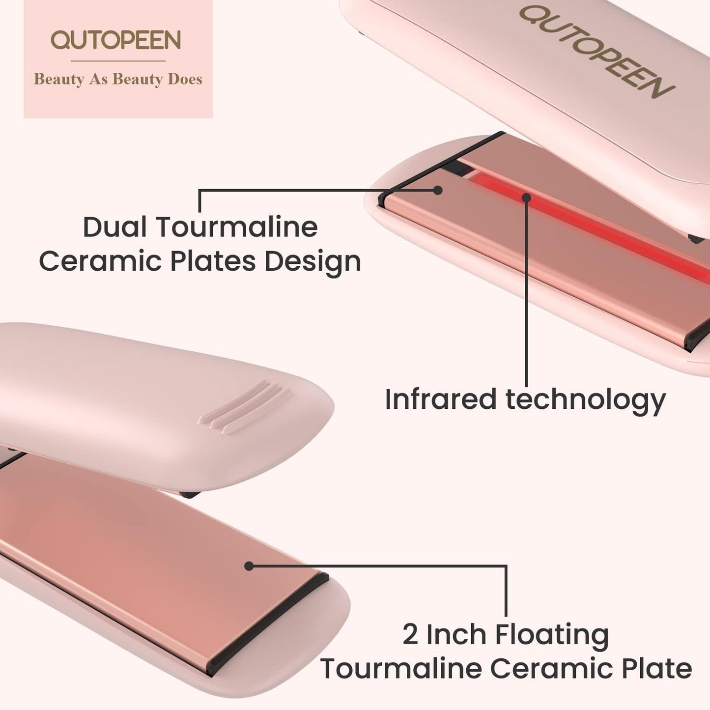 Professional Ceramic Tourmaline Hair Straightener - 2 Inch Infrared Flat Iron with Big Temp Display (140F-450F)