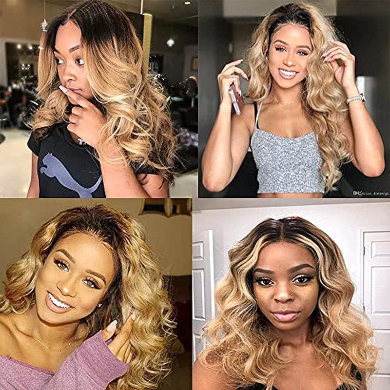 Ombre Bundles 1B27 Honey Blonde Bundles Body Wave Human Hair Grade 8A Black And Honey Blonde Human Hair Wet and Wavy Hair (26 28 30) inch