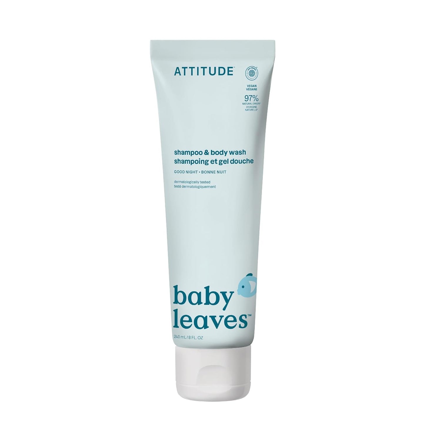 ATTITUDE Baby 2-in-1 Shampoo & Body Wash - EWG Verified, Vegan, Goodnight Scent | 8 Fl Oz