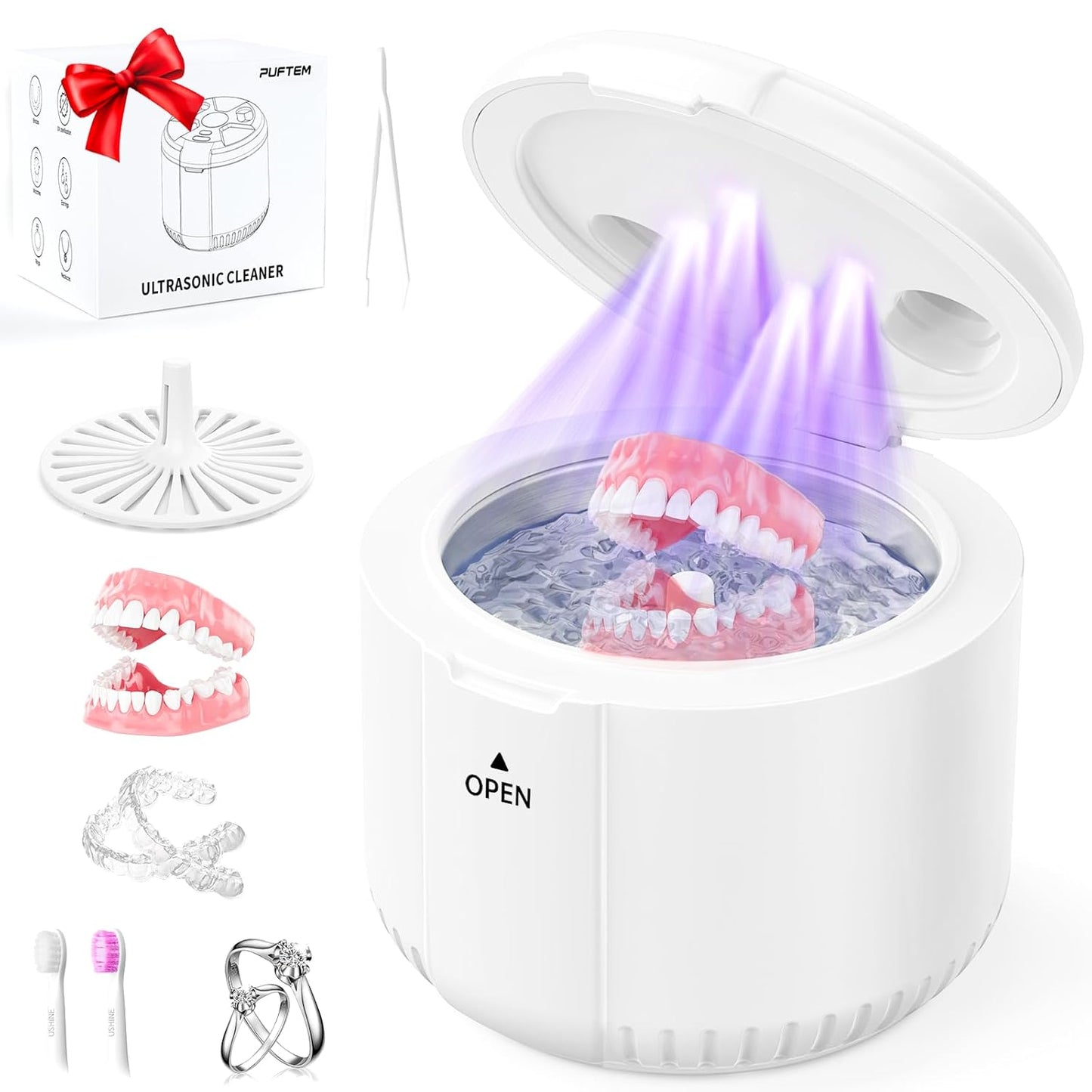 Ultrasonic Retainer Cleaner - 45kHz Dental Deep Cleaning Machine for Dentures, Aligners & Jewelry | 200ML Capacity, Timer 5/10/15 Mins