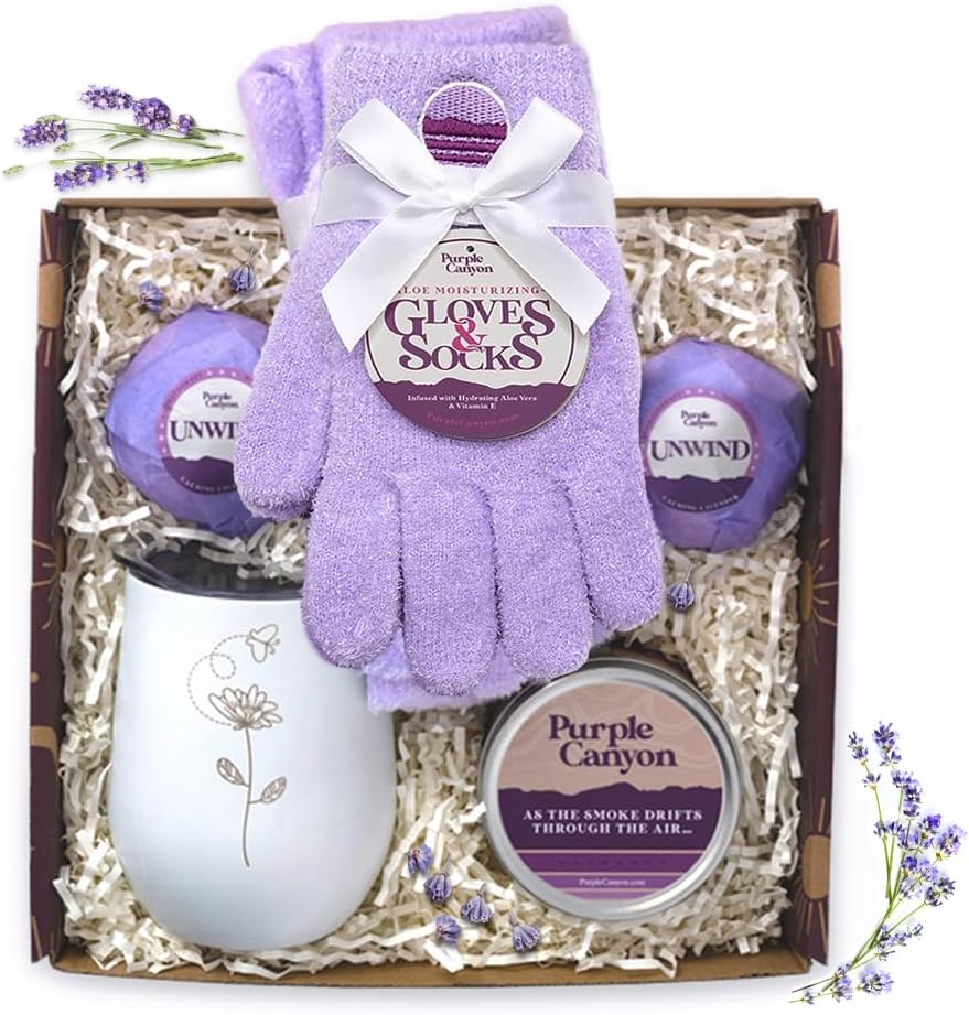 Purple Canyon Spa Gift Box - Relaxing Lavender Stress Relief Gift for Women | All-Natural Ingredients | 6-Piece Set