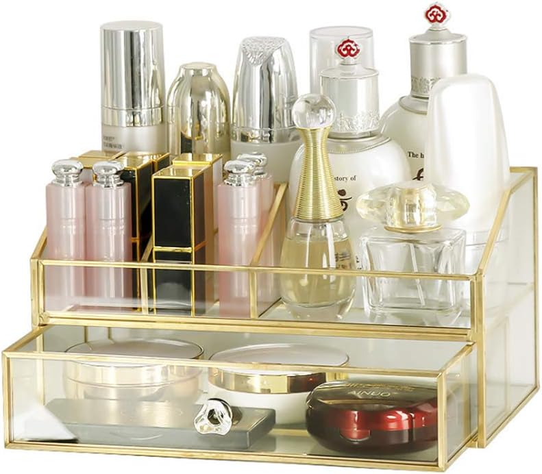 Clear Glass Makeup Brush Holder - L-Lei Cosmetics Storage for Brushes, Nail Polish & Lipstick | Dresser Decor