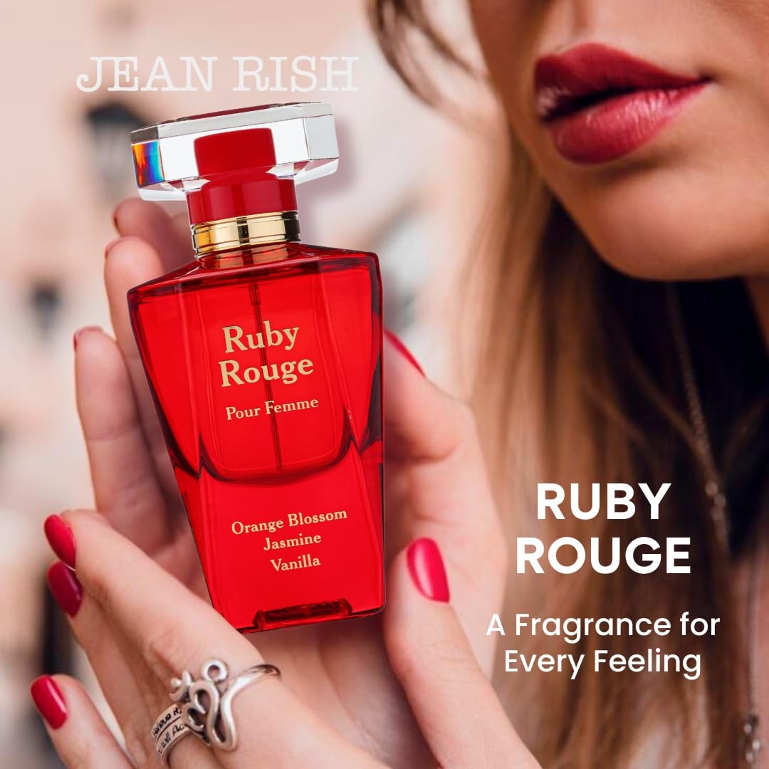 Jean Rish Ruby Rouge Perfume for Women Eau De Parfum, Long-Lasting Luxury Fragrance, Made In USA - Bergamot, Jasmine, Vanilla, Sandalwood Scent - 100ml / 3.4 oz