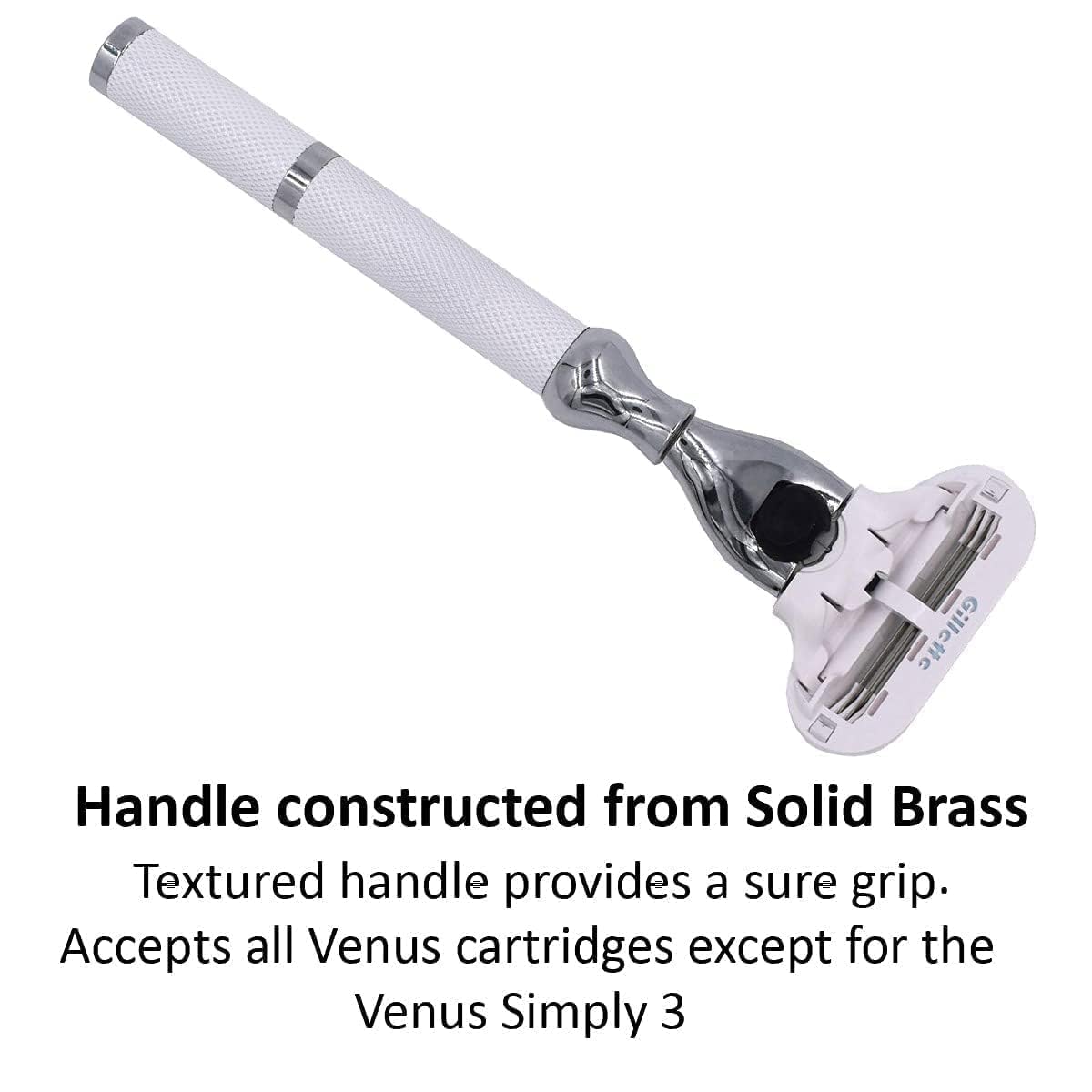 Parker Deluxe Triple Blade Razor for Women–Compatible with Gillette Venus or Gillette Mach 3 Cartridges–5.5 Inch Textured Brass Frame Handle-One Gillette Venus Cartridge Included