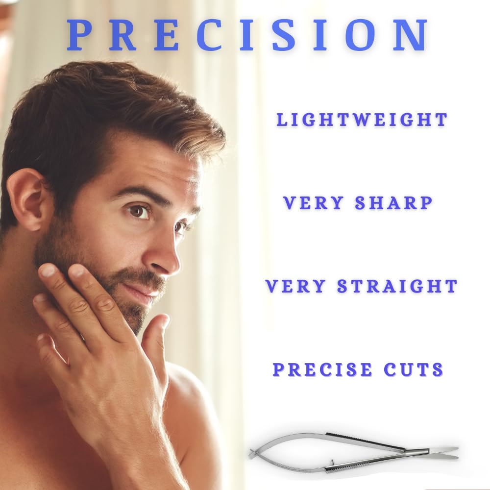 Surgical Steel Precision Grooming Scissors from Christina Moss Naturals® for Eyebrows, Nose Hair, Nails, Beard, Round Tip, Professional Grooming