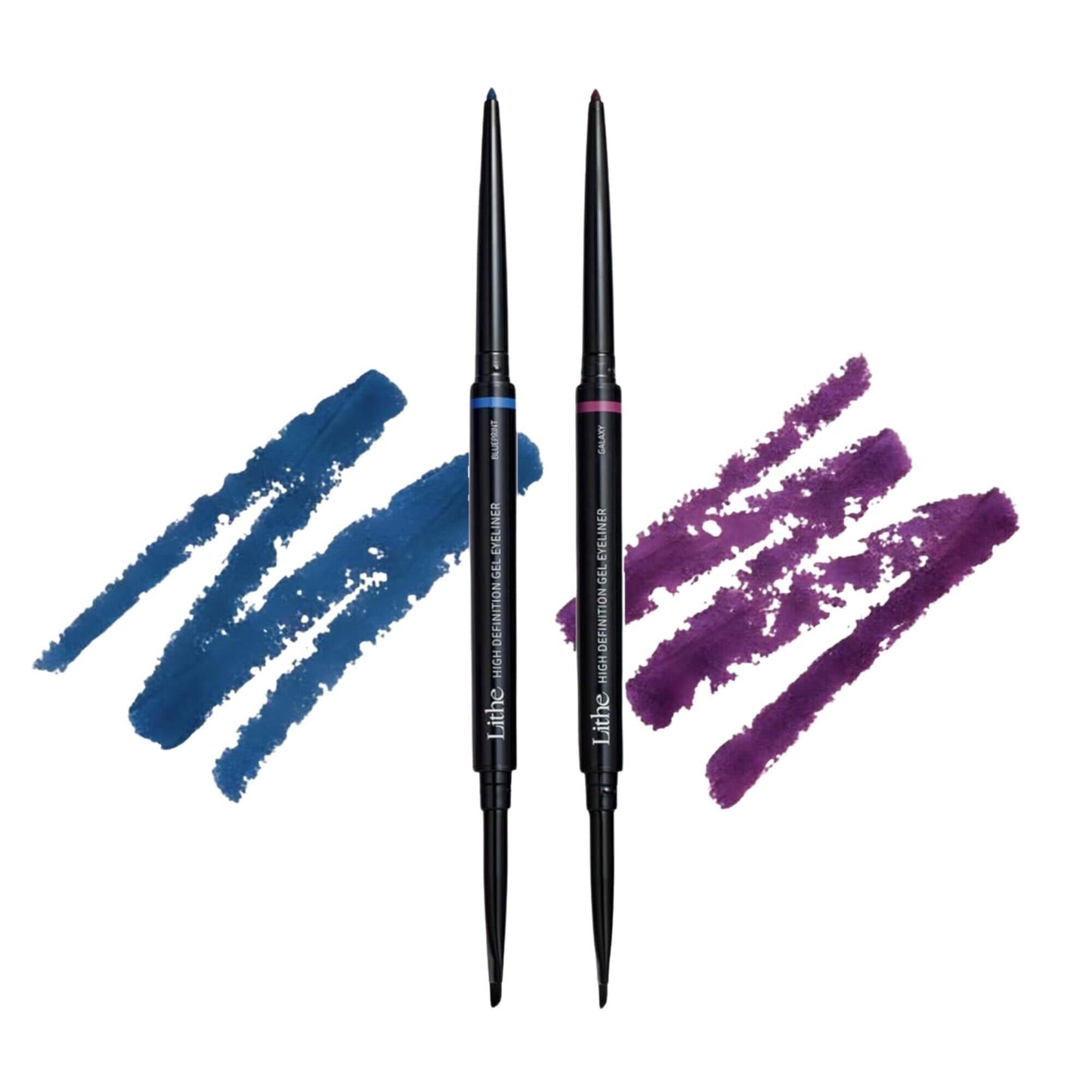 LITHE BEAUTY Smudge-Proof Gel Eyeliner Pencil Set, Long Wear Retractable Eyeliner with Ultra Thin Tip & Angled Brush, High Definition Vegan Makeup Duo in Shades Blueprint and Galaxy