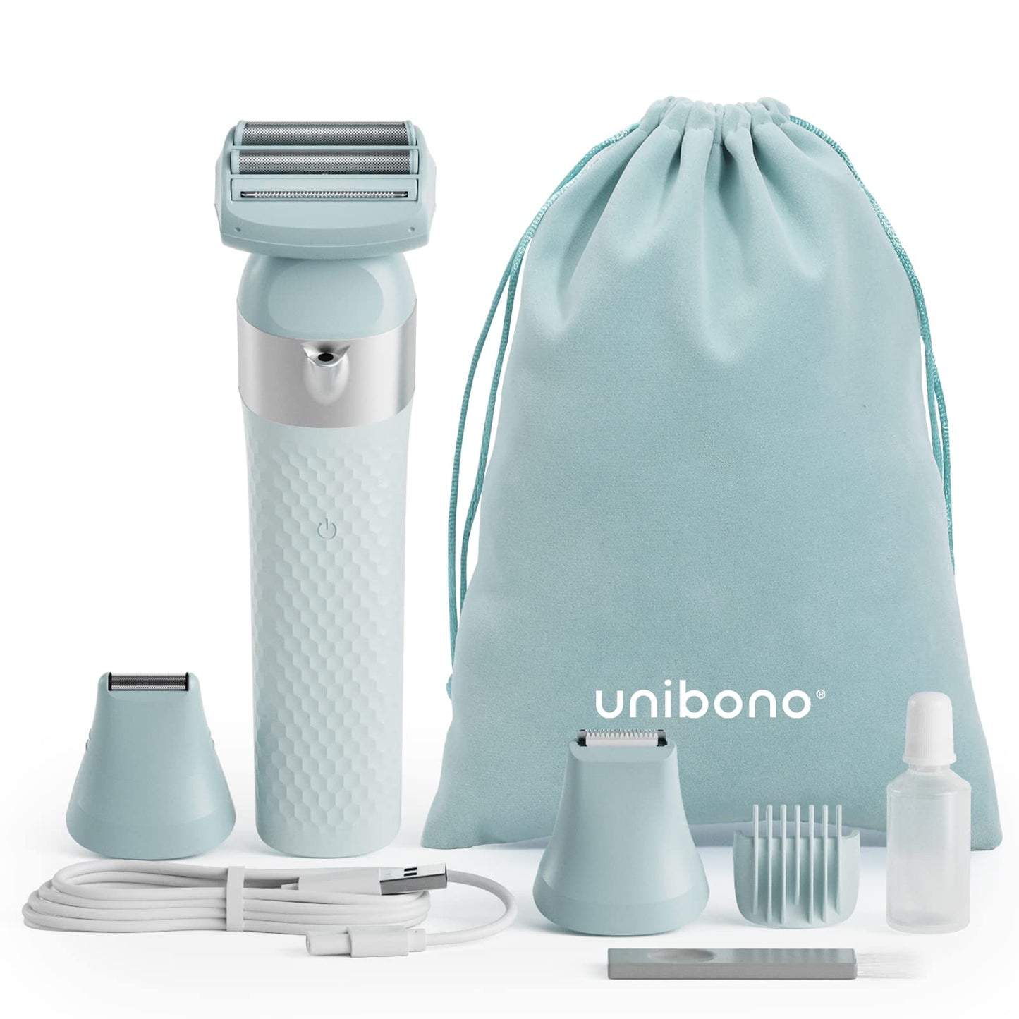 unibono 3-in-1 Electric Razor for Women,Dual-Foil Electric Shaver for Woman Face,Legs,Armpit,Rechargeable Bikini Trimmer,3-,Intimate Shaver with Illumination,Public Hair Trimmer Women (Light Blue)