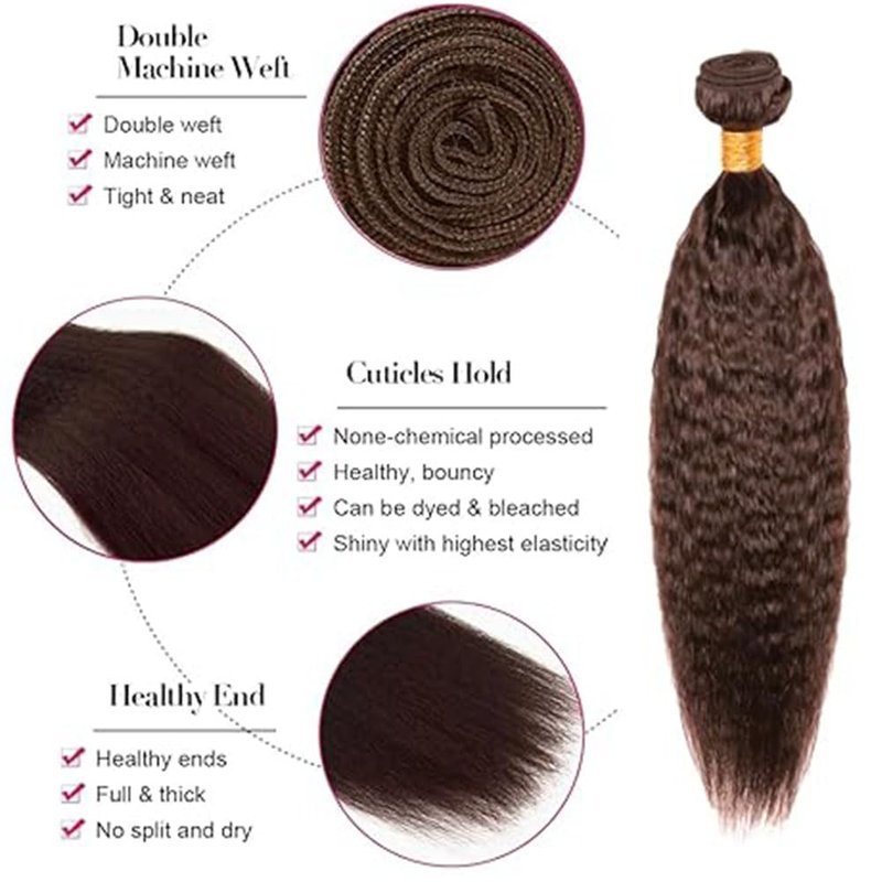 Lagalaga Color 4 Human Hair Bundles Chocolate Brown Yaki Wave 20 22 24 Inch #4 Dark Brown Bundles Human Hair Extension 12A Unprocessed Raw Brazilian Virgin Hair for Black Women