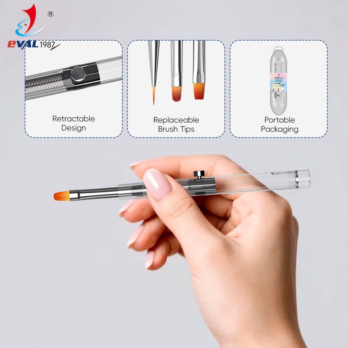 Nail Art Brushes Set - Retractable Builder Gel Brush & Liner Pen | DIY Nail Art Tools (White, 1+2)