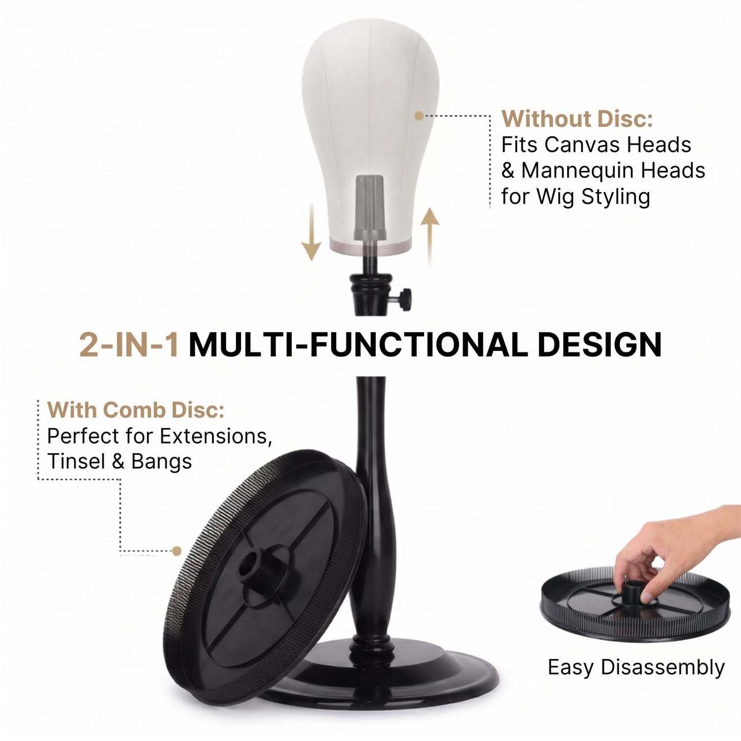lightmay Adjustable Hair Extension Stand with Comb Disc for Clip-Ins, Black
