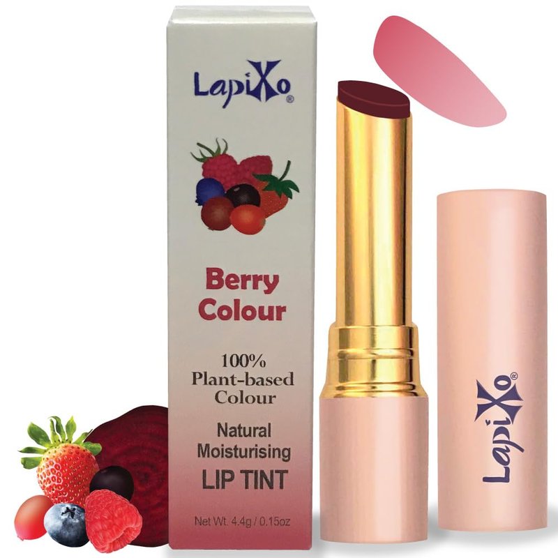 LAPIXO 100% Plant-based Color Lip Tint, Unique Formula, Natural + Moisturizing | 2-in-1 | Non-Toxic, All Food Ingredients, Antioxidant-rich, Natural Matte Sheer, Buildable, 4.4g/0.15oz (Berry color)