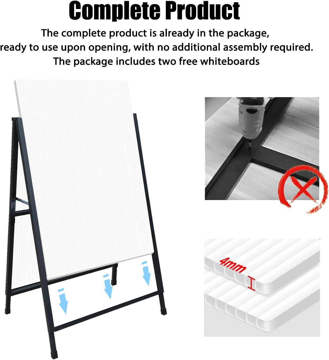 ZCHEN A-Frame Sidewalk Sign - 24x36 Heavy-Duty Metal Sandwich Board for Outdoor Advertising | Double-Sided Display with 2 Corrugated Plastic Posters