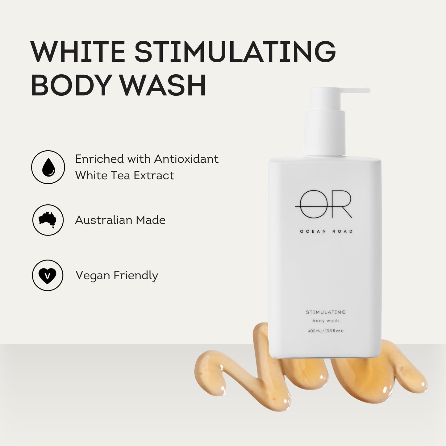 Ocean Road White Body Wash 13.5 fl oz - Gentle, Hydrating Shower Gel with Antioxidant White Tea Extract – Ethically Sourced, Vegan, Australian Made Skincare for Healthy, Radiant Skin