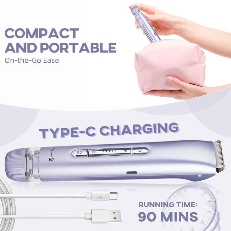 HAHTSST Bikini Trimmer for Women,Dual Head Shaver, IPX7 Waterproof, Compact Travel Design Electric Bikini Shaver for Public Hair, Facial and Body(Purple)