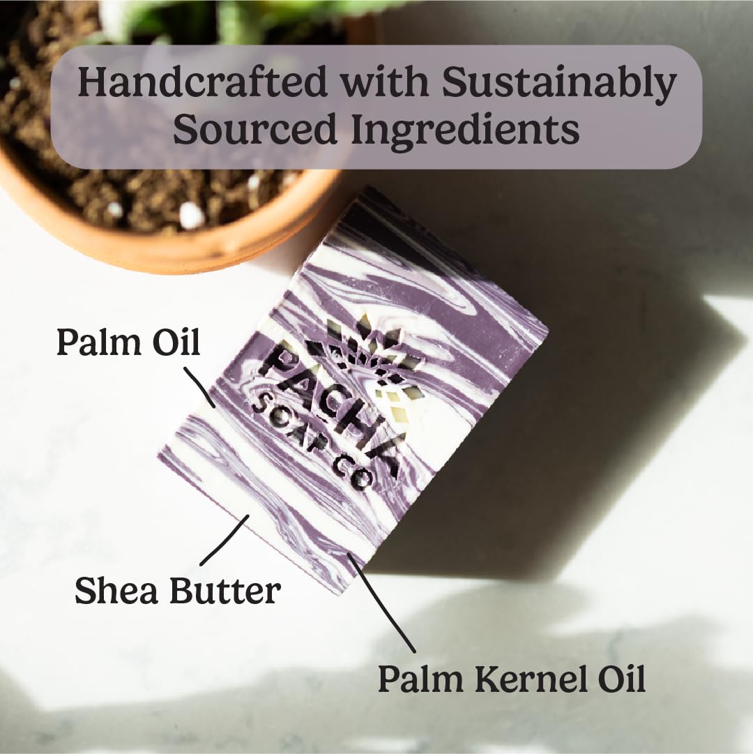Pacha Soap Co. Bar Soap - French Lavender, Handcrafted Made in the USA Natural Bar Soap with Shea Butter & Essential Oils, Moisturizing, Calming Scented Soap for Face, Hands & Body, 3-Pack (4 oz ea)