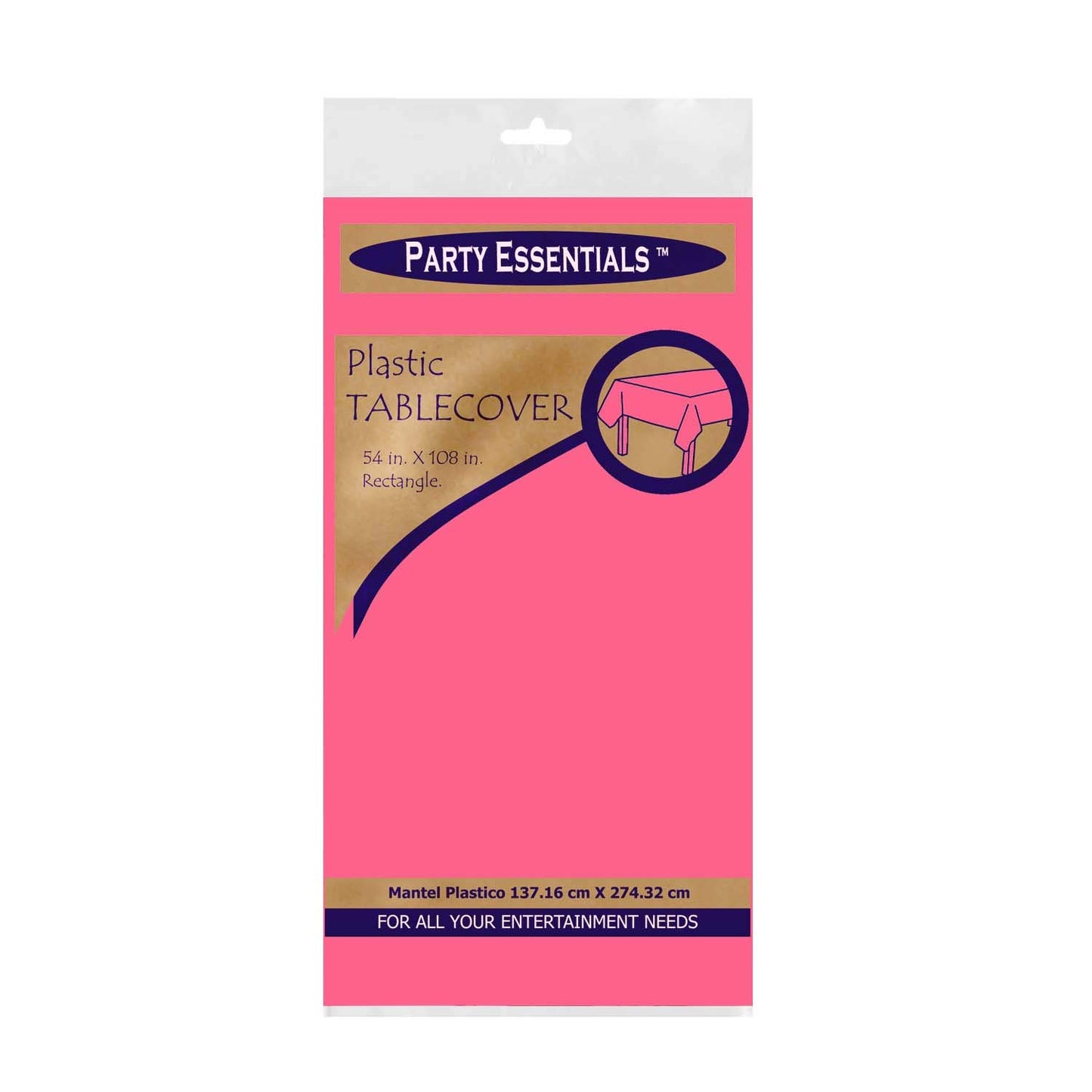 Party Essentials Heavy Duty Plastic Table Cover Available in 44 Colors, 54" x 108", Neon Pink