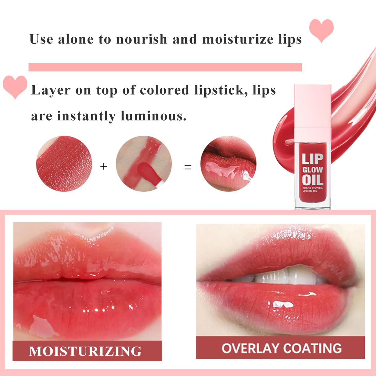 Glow Lip Oil Set, 4 Colors Tinted Glow Lip Oil Set, Hydrating Transparent Moisturizing Plumping Non-Sticky Big Brush Head Lip Gloss