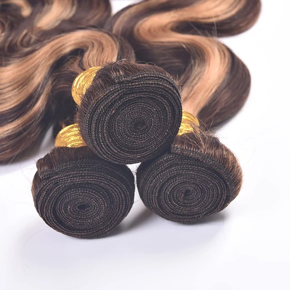 P4/27 Highlight Blonde Bundles Human Hair Body Wave Bundles 20 20 20 Inch Human Hair Brazilian Hair 3 Bundle Brown Unprocessed Virgin Remy Hair Extensions 50 Gram Per Bundle