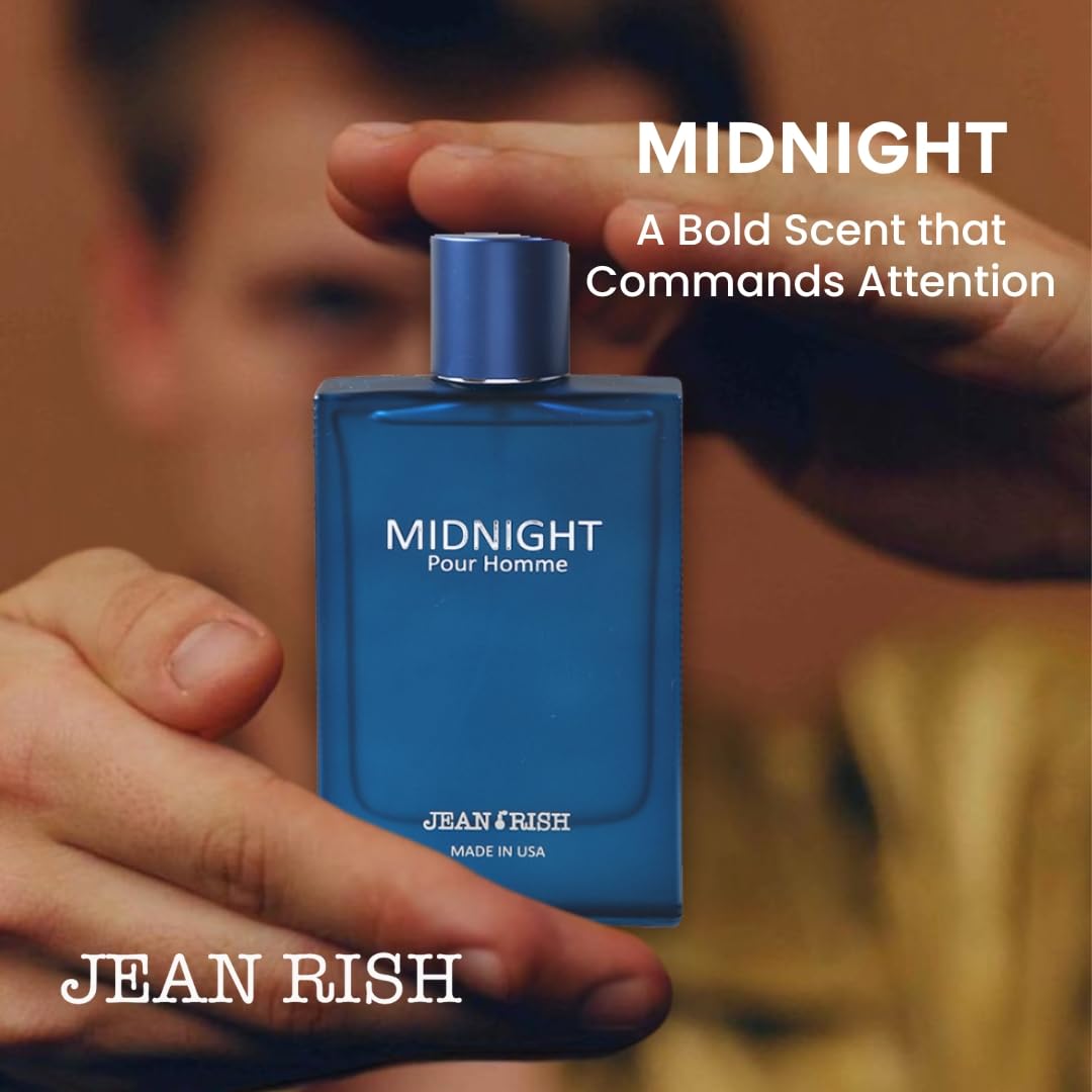 Jean Rish Midnight Pour Homme Perfume - Long-Lasting Men's Eau De Toilette | Bergamot, Lavender, Patchouli, Amber, Musk - 100ml / 3.4 oz