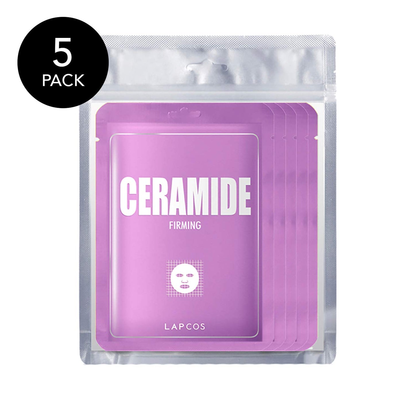 LAPCOS K Beauty Derma Ceramide Sheet Mask - Hydrating & Firming Face Mask with Althaea Flower for Dull Texture & Skin Barrier Repair - Highly Breathable TMF-Cell Sheet - Korean Skin Care (Pack of 5)