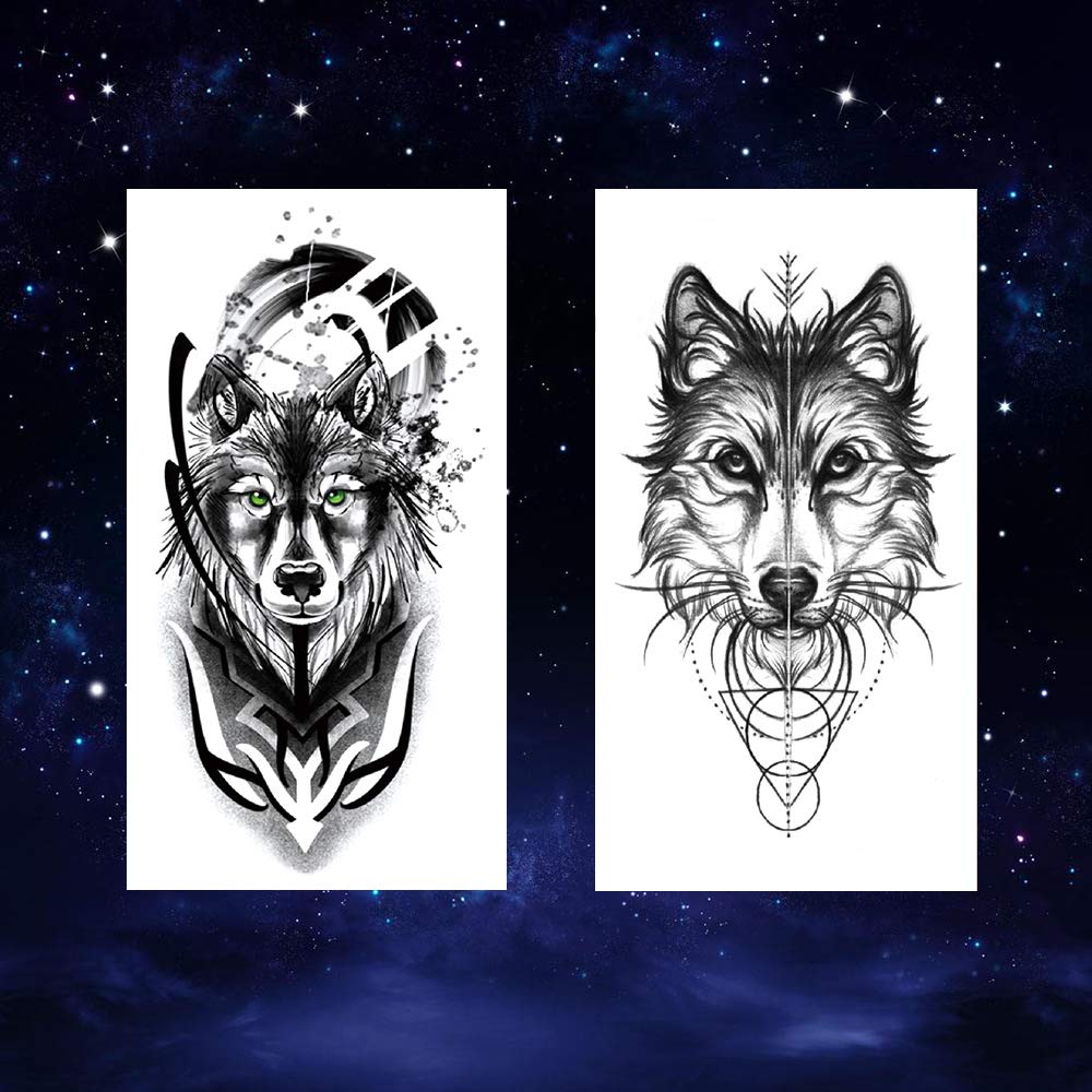 Oottati 8 Sheets Wolf Taichi Totem Skull Moon Forest Flower Arm Leg Temporary Tattoo