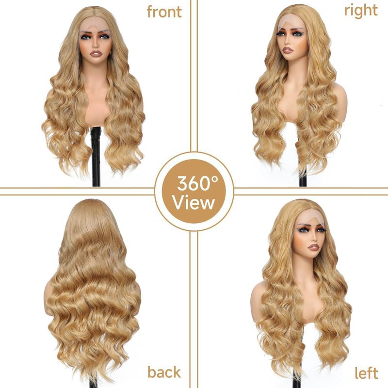 Soyeon 30 Inch Synthetic Lace Front Wig for Women Honey Blonde Wig Glueless Pre Plucked Bleached Knots Body Wave Wig Heat Resistant Fibre 180% Density
