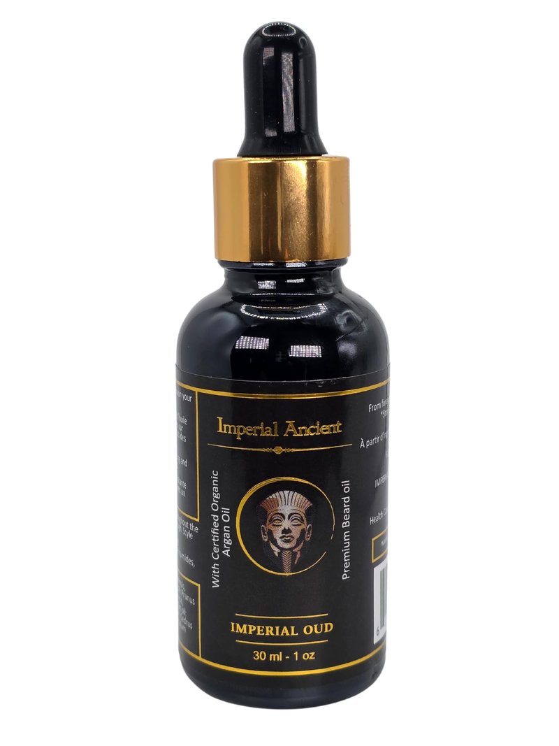 Imperial Oud Beard Oil for Men – Premium Grooming Oil with Argan, Jojoba & Almond – Softens Beard, Non-Greasy, Deeply Nourishing – Luxurious Oud Scent – 30ml – Made in Canada