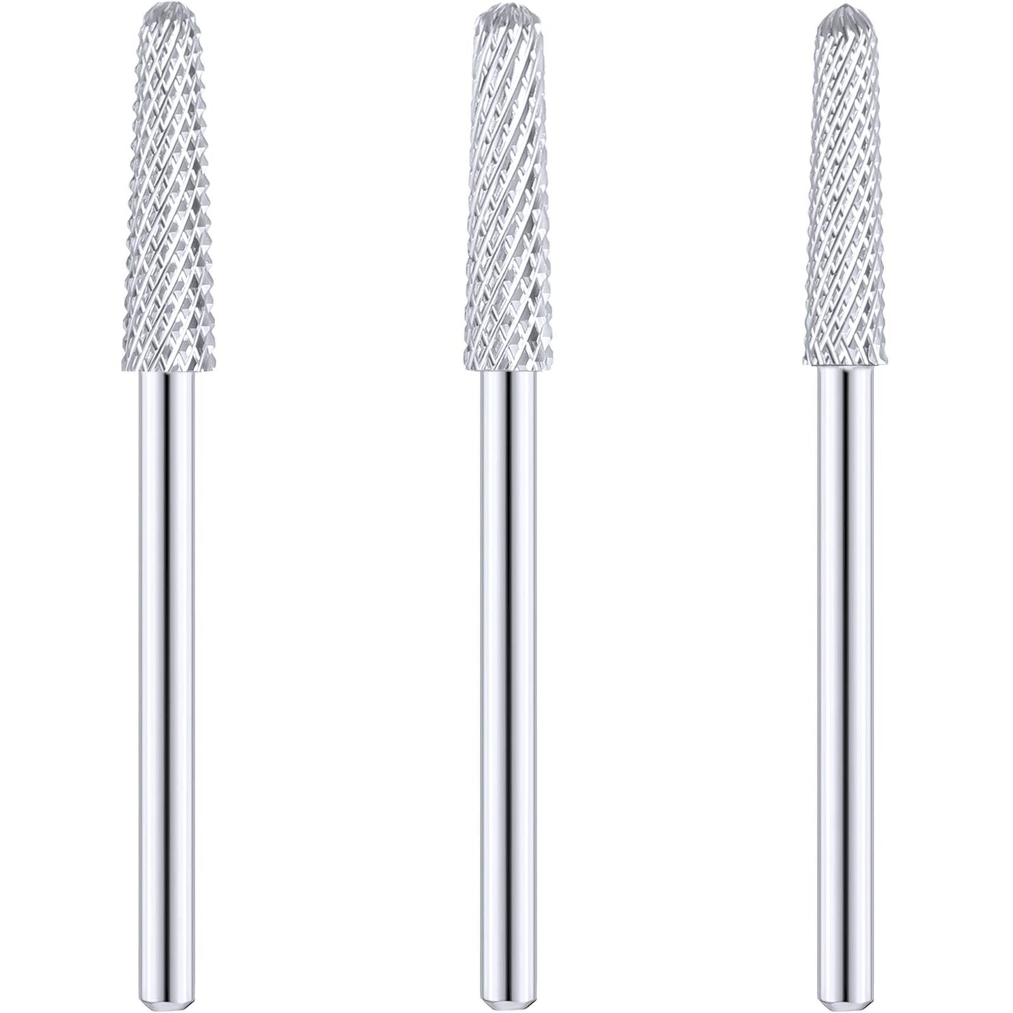 3 Pieces Nail Drill Bits Cone Shape Carbide Nail Drill Bits for Manicure Pedicure Tools Machine, 3/32 Inch Shank Size, Grit Size XF, F, M (Silver)