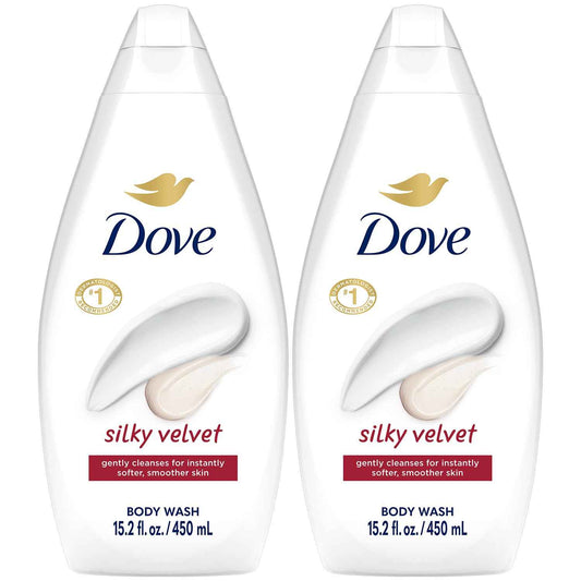 Dove Body Wash, Silky Velvet 2-Pack – Luxurious Moisturizing Cleanser for Smooth, Soft Skin, 15.22 Oz Ea