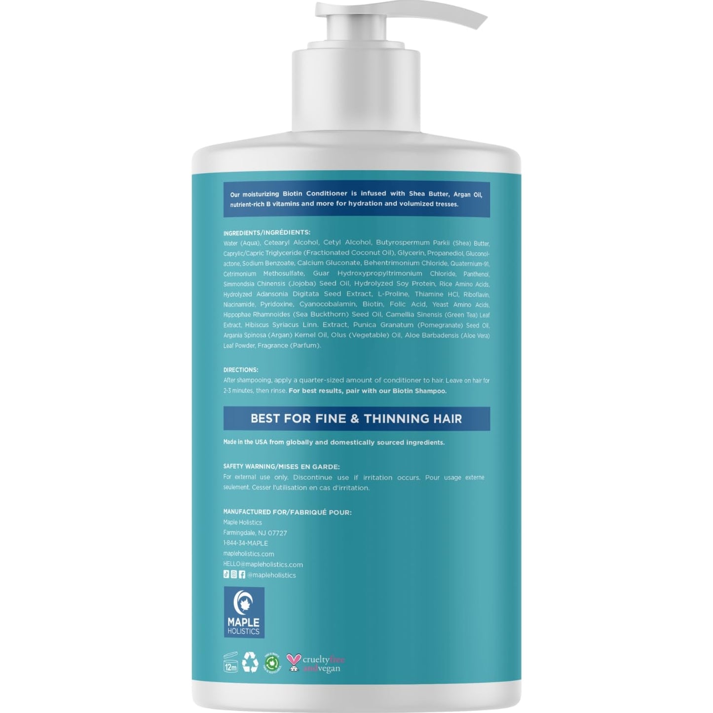 Biotin Conditioner for Thinning Hair - Volumizing Conditioner for Fine Thin & Weak Hair - Sulfate Paraben & Silicone Free with Nourishing Plant Proteins Argan Oil Green Tea & B Vitamins (25 Fl Oz)