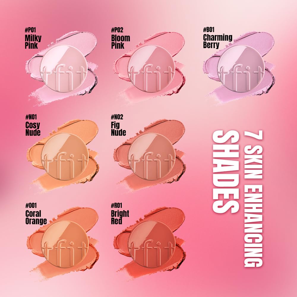 TFIT Fluffy Velvet Cushion Blush for Korean Dewy Glow | Buildable, Blendable Cream Texture | Mini Pink Blush for Cheeks | Tar Pigment Free (P02 Bloom Pink, 0.1 Oz | 4g)