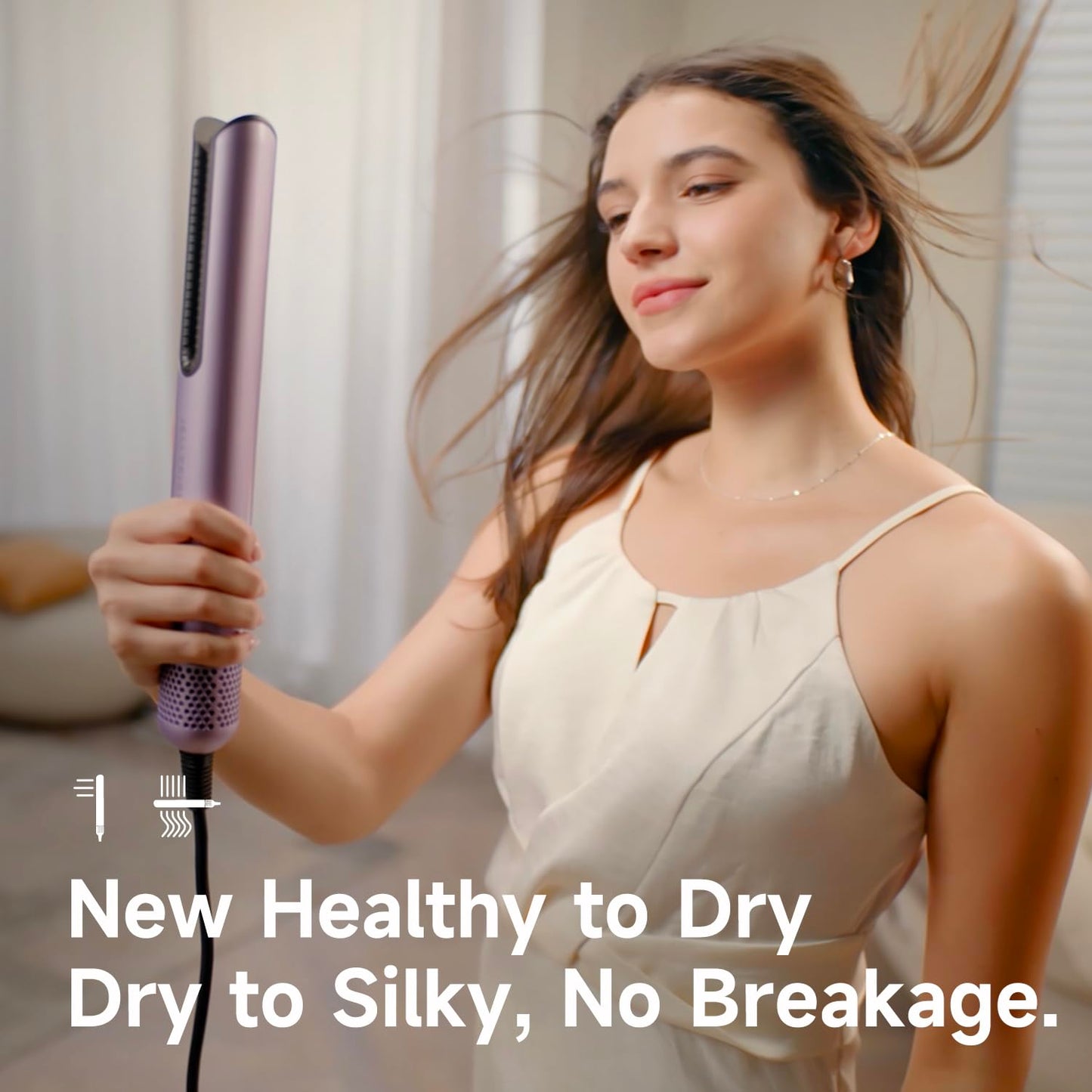 JELLYFISH Hair Dryer and Air Straightener, Blow Dryer Brush Alternative for Long Hair, Clamp-Free Blowout Styler, Air Styling for Healthy Smooth Blowouts,Types 1A–2A
