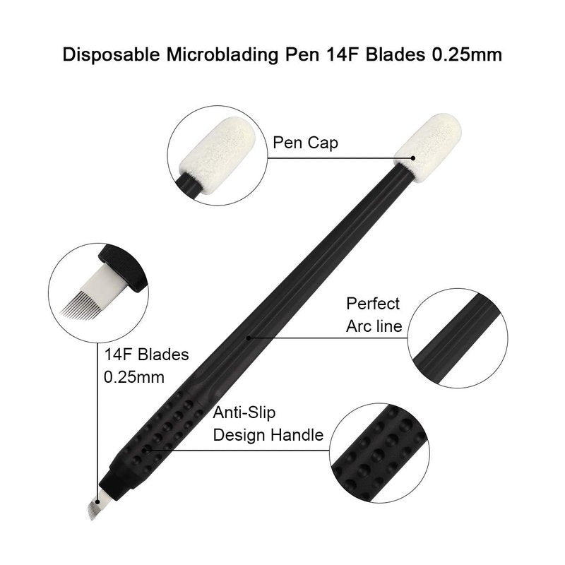 10pcs Disposable Microblading Manual Pen With Needle and Cap Permanent Makeup 14 Slope Blades 0.25MM,disposable blister package