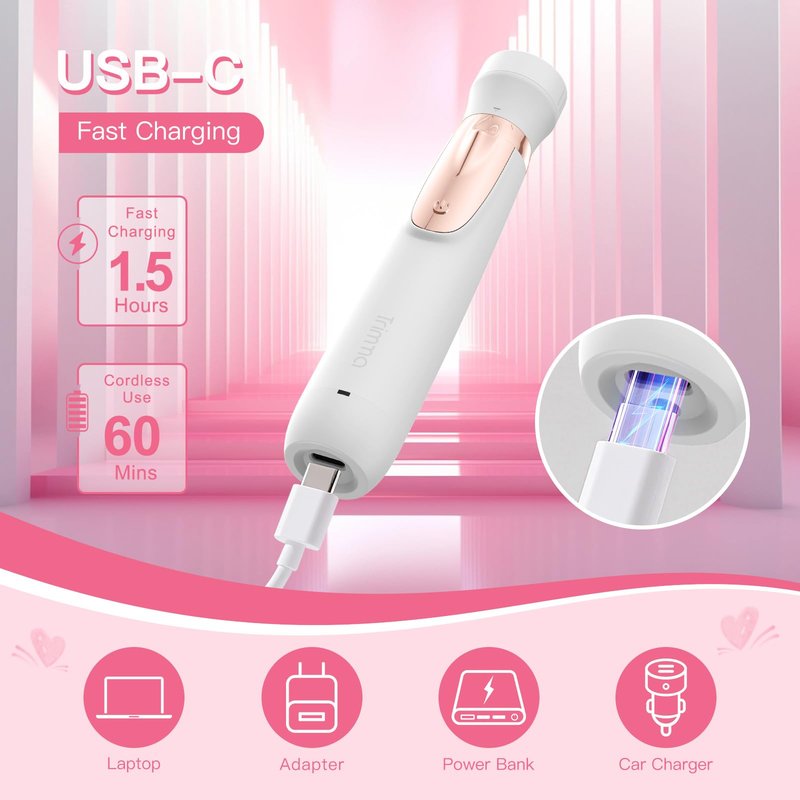 Trimma Nose Hair Trimmer for Women: 3 in1 Rechargeable Womens Facial Hair Remover and Electric Eyebrow Trimmer - Face Lips Eyebrow Nose Ear Body Painless Face Shaver with Built-in LED Light