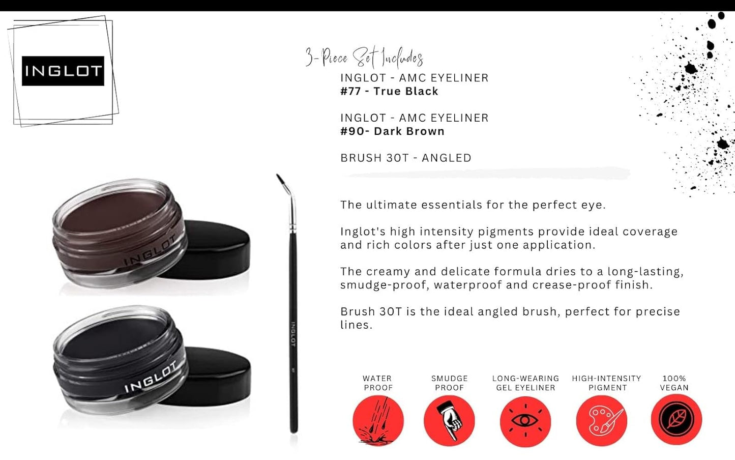 Inglot Eyeliner Bundle - AMC Gel Eyeliner Set with Brush | Perfect for Precision Application (3-Piece)