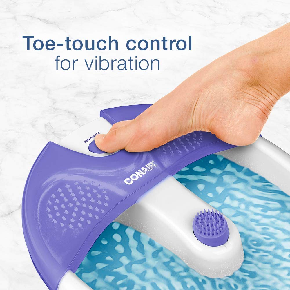 Conair Soothing Pedicure Foot Spa Bath with Soothing Vibration Massage, Deep Basin Relaxing Foot Massager with Jets, Blue/White