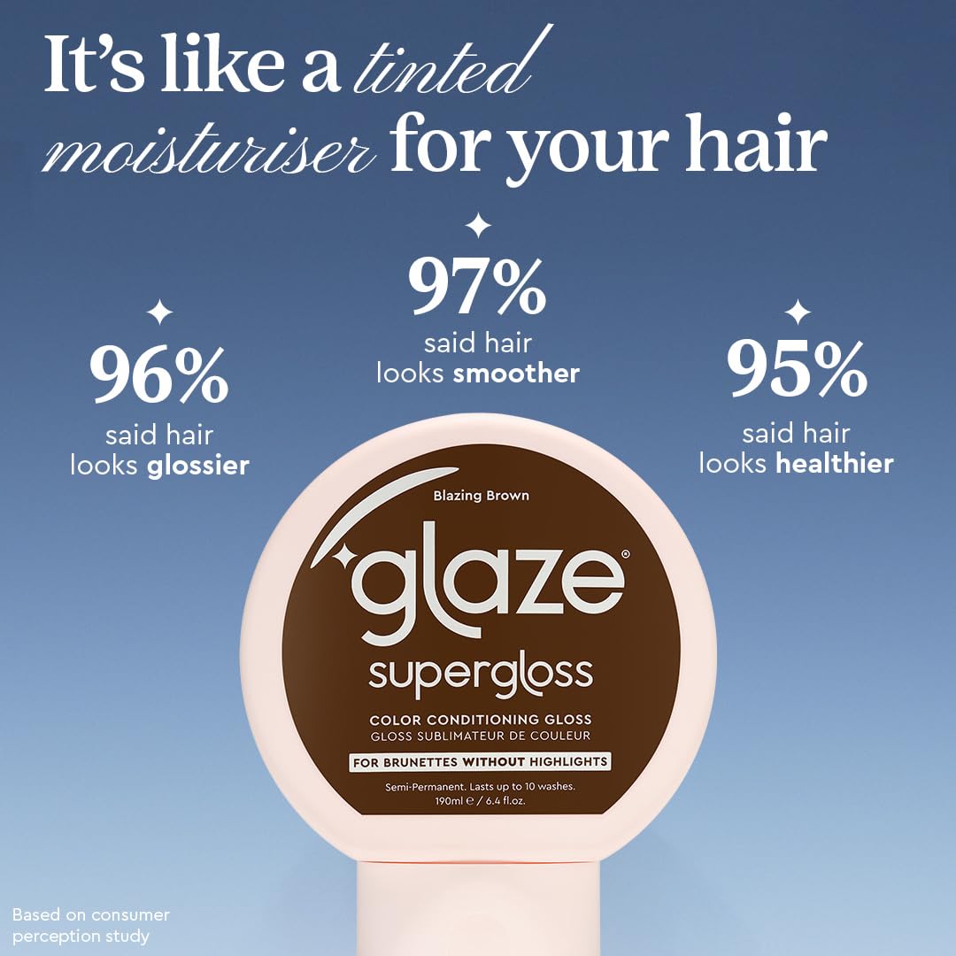 Glaze Supergloss Color Conditioning Gloss – Hydrating Semi-Permanent Color Hair Gloss & Shine Boost – For Natural Medium to Dark Brown Hair – 6.4 Fl Oz - Blazing Brown