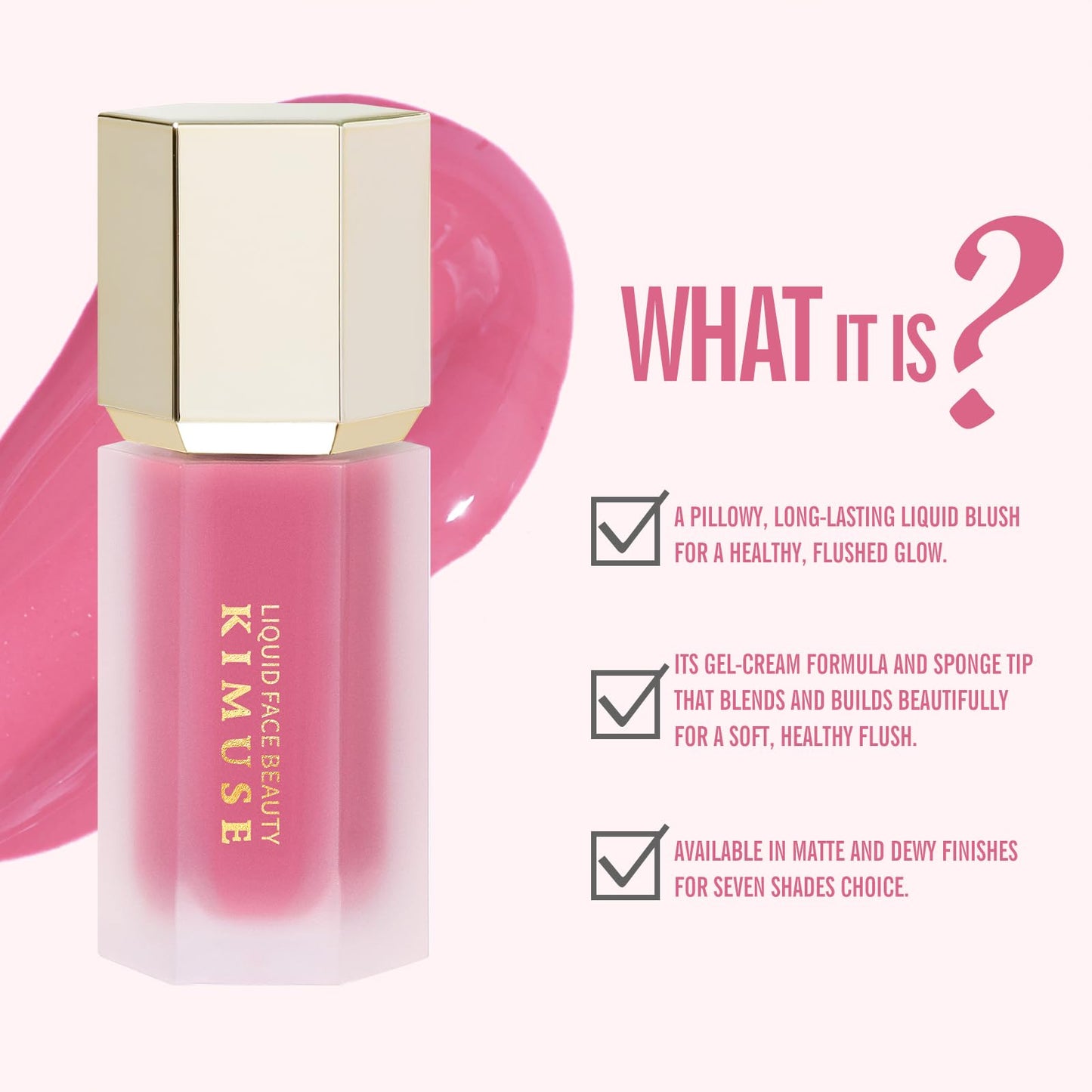 KIMUSE Liquid Blush - Soft Cream Blush for Cheeks, Long-Wearing, Waterproof & Smudge Proof, Dewy Finish