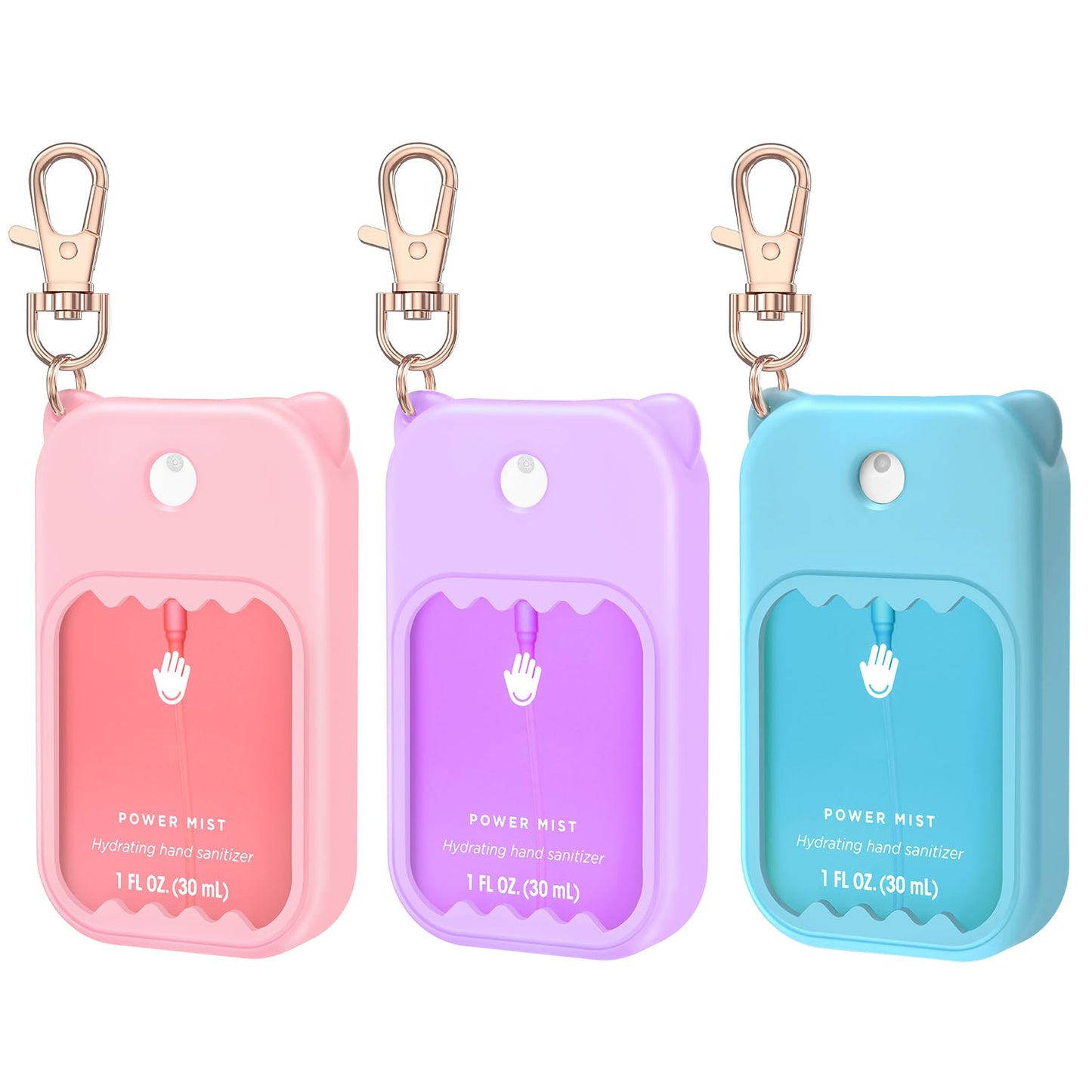 3Pcs Hand Sanitizer Spray Case for Touchland Silicone Touchland Case Keychain Cute Hand Sanitizer Holder Keychain Compatible with Touch land Power Mist Gentle/Glow Mist (Pink & Purple & Blue)