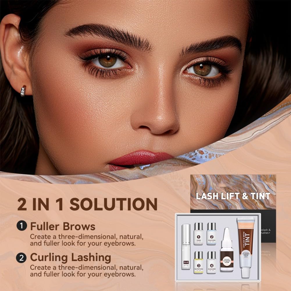 6 IN 1 Lash Lift & Brow Lamination Kit with Black Dark Brown, Home Lash Lift Kit, Quick Lash Curled Brow Perming with All Tools, Safe and Effective Result, Lasts for 6-8 Weeks, Christmas Gift for Her