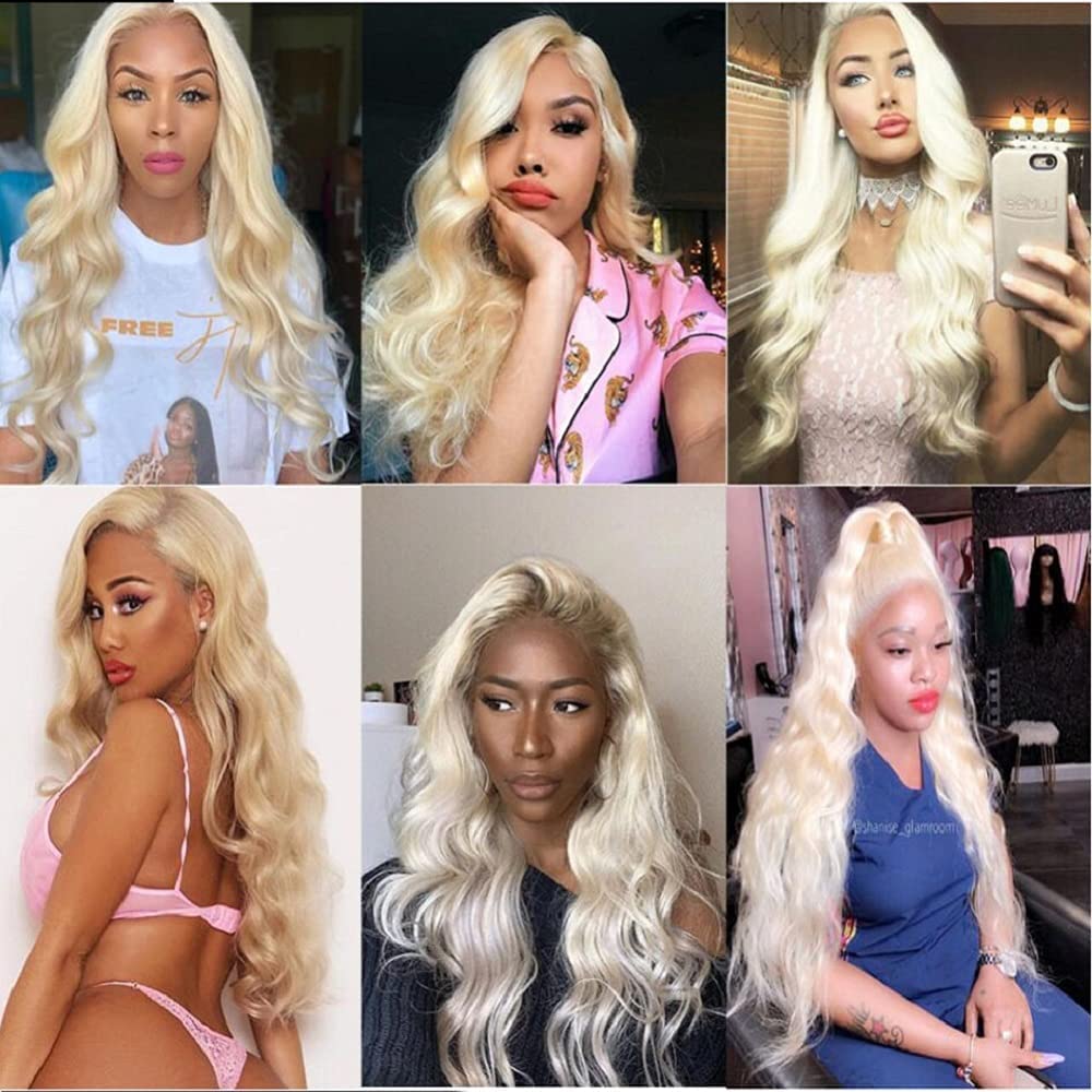 Aikebi Brazilian Human Hair Bundles 12 14 16 Inch Blonde 613 Color Body Wave Bundles Human Hair 100% Unprocessed 10A Quick Weave for Black Women Soft Sewn In with Double Weft