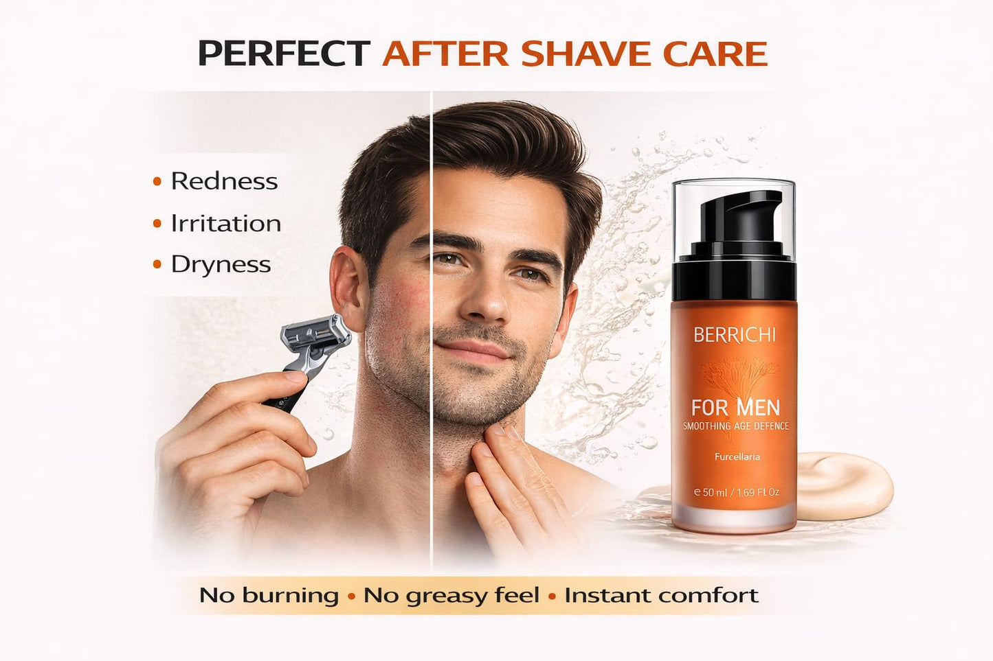 BERRICHI Men’s After Shave Balm & Face Moisturizer – Calms Irritated Skin, Reduces Redness, Fast Absorbing Anti-Aging Cream for Men with Astaxanthin & Aloe, 50ml