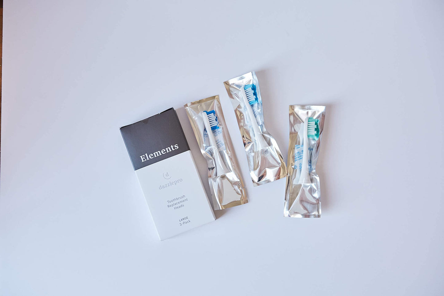 Dazzlepro Elements Toothbrush Heads - Compatible With Elements Sonic Toothbrush, Large, Soft Bristles, Large- Replacement Brush Heads, Large (Pack of 3)