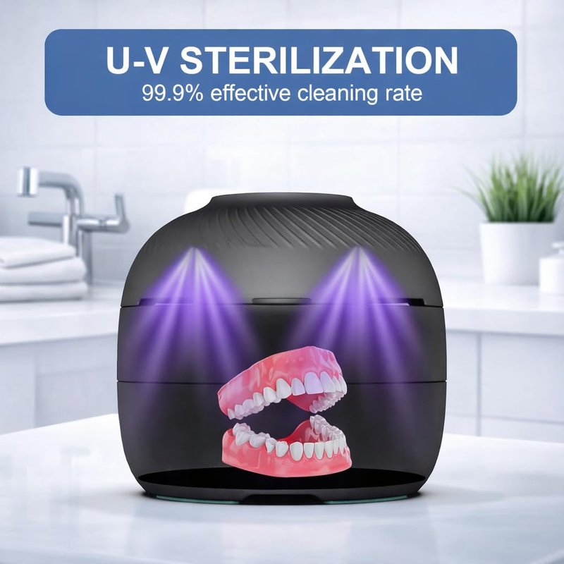 All-in-One Denture & Retainer Case with Soaking, Freshening, Sanitization and Storage Functions – Complete Clean Care Solution for Dentures, Mouth Guards, Night Guards and Retainers